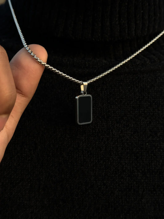 Men’s Black Rectangle Pendant Necklace